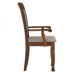 Silla de Comedor Moderna de Mediados de Siglo, de Madera Maciza Resistente, con Asiento Tapizado en Microfibra y Respaldo Tallado en Madera - Product Image 3