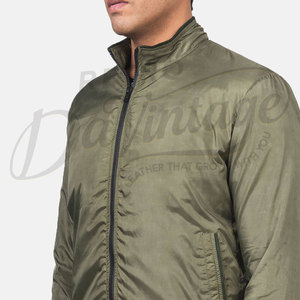 Custom Men Olive Green Bomber <b>Jacket</b> Lightweight Windproof Flight Varsity <b>Jacket</b> with Contrast Black Ribbed Cuffs and Hem - Product Image 5