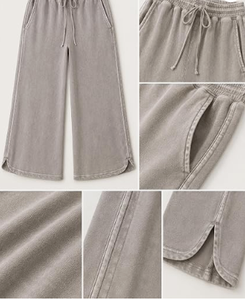 Women's Acid Wash Wide Leg Pants <b>Elastic</b> <b>Waist</b> Drawstring Casual Long <b>Trousers</b> <b>with</b> Pockets - Product Image 4