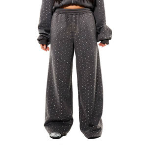 Pantalones Deportivos Personalizados para Mujer, con Estampado de Diamantes de Imitación, Estilo Casual, con Bolsillos Laterales, Diseño de Pierna Ancha, Pantalones para Correr - Product Image 4