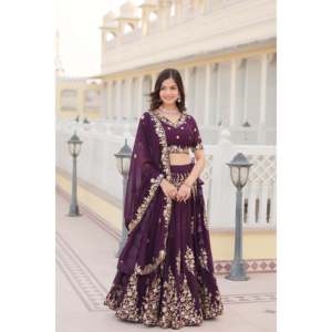 Attractivene Wine Reception Wear Lehenga Choli - Product Image 5