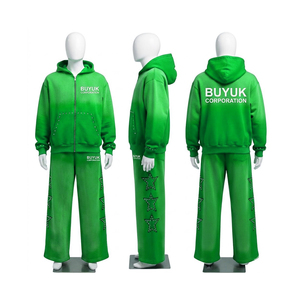 Chándales de calle de alta calidad para otoño, tallas grandes, ecológicos, con lavado ácido, diseño de pedrería y bordados, efecto descolorido por el sol, 100% - Product Image 2