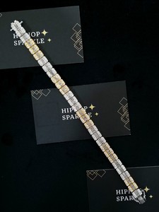 Bracelet unisexe en argent sterling 925 bicolore avec moissanite taille brillant, maillons carrés style punk, bijoux hip-hop bling pour soirée, finition dorée - Product Image 2