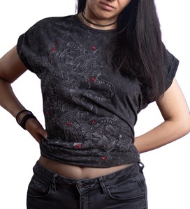 Camiseta de Manga Corta Negra para Mujer con Estampado de Dragón, Corte Ajustado, Cuello Redondo, Transpirable, de Poliéster Tejido - Product Image 5
