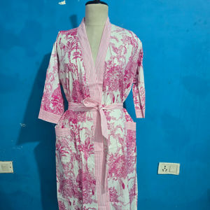 Kimono de Algodón Indio con Estampado de Jungla Rosa para Mujer, Hermoso Cárdigan de Verano para Spa, Playa, Regalo de San Valentín, Bata de Playa - Product Image 1