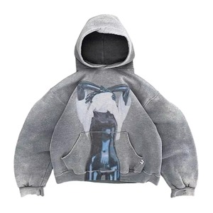 Sweat à capuche unisexe surdimensionné de haute qualité, imprimé sur mesure, en coton 100% délavé à l'acide, pour hommes, style streetwear - Product Image 3