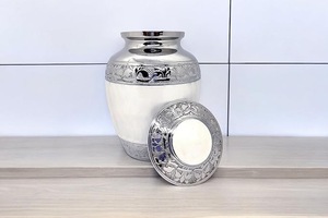 Decorative Brass Oval Handicraft Cremation Urn for Human Ashes Elegant <b>Memorial</b> Keepsake Container with Secure Closure - Product Image 3