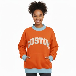 Sweat-shirt à col montant en coton/élasthanne épais OEM avec motif imprimé sur le devant et broderie de logo personnalisée pour femme, hiver - Product Image 5