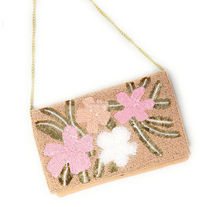 Handmade Peach <b>Envelope</b> Beaded Clutch Bag Full Crossbody Purse <b>White</b> Coin Handbag Magnetic Closure up 1L Capacity Women Foldable - Product Image 2