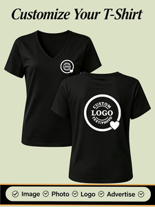 Spring Summer Casual Women's T-Shirt Custom Printed V-Neck Short Sleeve 100% Cotton DIY Double-Sided Memorial Photo & Couple Pet - Product Image 3