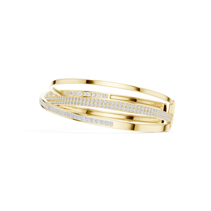 Yellow Gold Lab Grown Diamond Criss Cross Open Cuff <b>Bangle</b> <b>Bracelet</b> for Women Luxury Fine Jewelry - Product Image 2