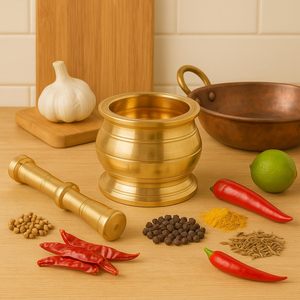 Brass Mortar Pestle Set Okhli Imam Dasta Khalbatta Khutani Panghutti Spice Grinder Eco-Friendly Durable Shine Polish Uttar - Product Image 4