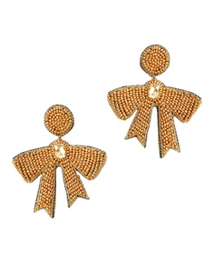 Pendientes y joyería para las orejas hechos a mano con bordado de cuentas doradas y blancas de la mejor calidad para niñas de la India. - Product Image 1