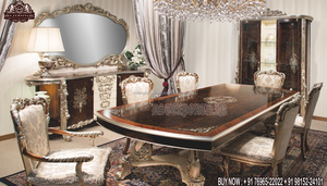 Unique Designed Regal Modern Teak Wood Dining Table Set <b>9</b> Pcs Dining Room Furniture Designer Hand Carved USA - Product Image 2