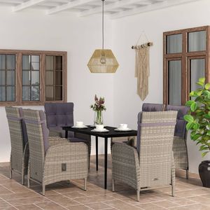 Juego de comedor de patio gris y negro de 7 piezas con cojines cómodos Muebles de patio duraderos - Product Image 1
