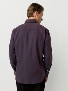 Chemise habillée boutonnée pour homme, violet foncé, manches longues, couleur unie, popeline, infroissable, style décontracté chic, pour l'automne - Product Image 4