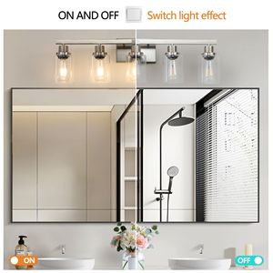 Lampada da Bagno Moderna a 5 Luci da 31 Pollici con Finitura Nichel Spazzolato e Paralumi in Vetro Trasparente per Mobili da Bagno - Product Image 5