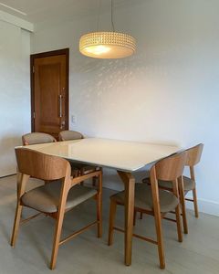 Juego de Comedor de Madera de Lujo con Cubierta de Vidrio para 6 Personas, Muebles para Comedor Interior, Fabricante - Product Image 1