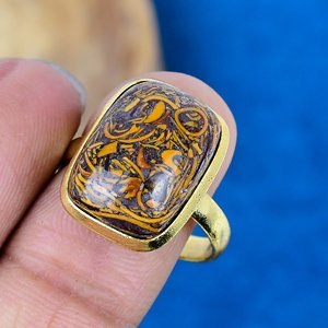 Bague artisanale en pierre précieuse Miriam Jasper en forme de coussin, plaquée or 18 carats sur argent sterling 925 - Product Image 3