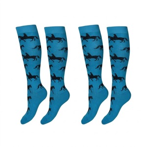 Calcetines de equitación hasta la rodilla con diseño de caballo en azul, rosa y negro, MOQ bajo - Product Image 3