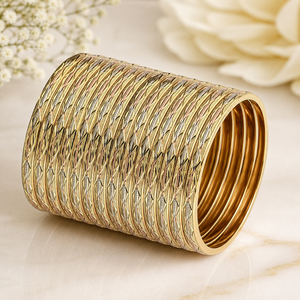 ORO-Z Three Tone Gold Plated Diamond Cut Geometric Textured Trendy <b>Bangles</b> for Women CNC Fashion Customized Jewelry Manufacturer - Product Image 3