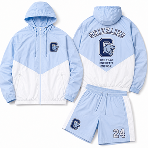 Vestes coupe-vent courtes à capuche, ensemble de printemps, logo personnalisé imprimé, qualité supérieure, faible MOQ, stock disponible - Product Image 1
