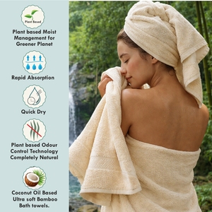 Ensemble de serviettes de bain en tissu éponge ivoire de qualité supérieure, 6 pièces, serviettes en mélange de viscose de bambou et de coton pour collections de luxe pour la maison et les hôtels - Product Image 4