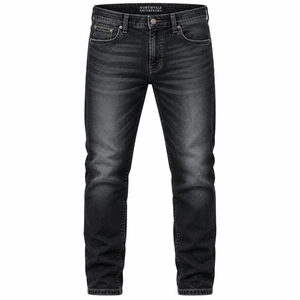 Jean pour homme haut de gamme, coupe droite ample, jambe large, délavé coloré, respirant, avec boutons décoratifs - Product Image 2