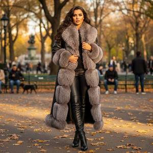 เสื้อโค้ทเทรนช์หนังแท้สไตล์วินเทจสำหรับผู้หญิง พร้อมปกและปลายแขนเสื้อขนสุนัขจิ้งจอกแท้ ซับในผ้าไหม กันลม - Product Image 1