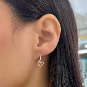 Open Heart Charm Dangle Earrings 14K <b>Solid</b> <b>Gold</b> Pave Round Cut Lab Grown Diamond <b>Huggie</b> Removable Attachment Jewelry Manufacture - Product Image 2