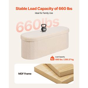 Panca ovale in tessuto Teddy Fleece, grande, pieghevole, imbottita, contenitore portaoggetti in MDF per applicazioni alberghiere - Product Image 6