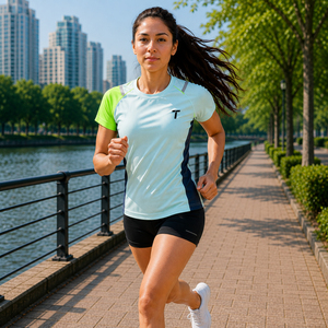 TwillSports Damen Farbblock Schnelltrocknendes Sport-T-Shirt Kurzarm Rundhals Slim Fit Frühling Sommer Workout-Oberteil - Product Image 3