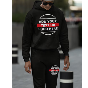 Survêtement homme uni en polyester/coton lourd, personnalisable avec logo privé, style décontracté - Product Image 2