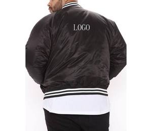 Men's Black Bomber Jacket With White Stripe Trim Embroidered Logo Front <b>Button</b> Closure Regular Fit Autumn Casual Style - Product Image 3