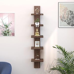 Wood <b>Wall</b> Mounted <b>Floating</b> <b>Shelf</b> 5 Tier Vertical Display Rack Modern Multifunction Decorative Storage Organizer Living Room - Product Image 4