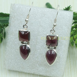 Boucles d'oreilles pendantes en argent sterling 925 avec grenat naturel, faites à la main, forme carrée et goutte d'eau, bijoux en pierres précieuses grenat, cadeau pour femme - Product Image 2