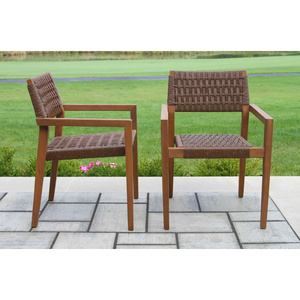 Conjunto de Mesa de Jardín de Teca con Sillas Tejidas y Banco, Diseño Contemporáneo, Muebles de Madera Maciza Duraderos, Impresión a Todo Color para Patio - Product Image 2