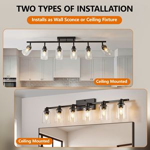 Kit di illuminazione a binario nero a 5 luci, applique da parete per bagno e luci orientabili a soffitto per cucina - Product Image 5