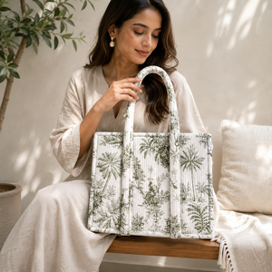 Bolso Tote Acolchado Vintage de Tela de Algodón con Estampado Floral, 34 cm de Ancho, Parte Superior Abierta, Ecológico, Elegante, para Playa, Viajes, Todas las Temporadas - Product Image 2