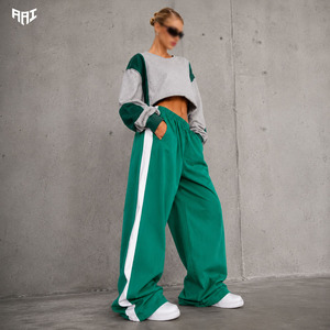 Custom Widebreaker Color <b>Block</b> Blank Track Pant Low MOQ Women Retro Cropped With Side Stripe Joggers Set Private Label Supplier - Product Image 1