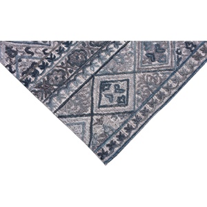Tapis géométrique vintage gris-bleu en laine, fait main, effet vieilli, motif tribal d'inspiration persane, motifs diamant et médaillon - Product Image 3