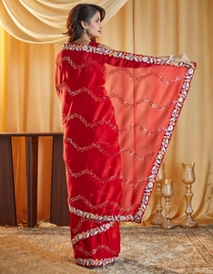 KV <b>Red</b> Embroidered Designer Saree With Unstitched <b>Blouse</b> - Product Image 5