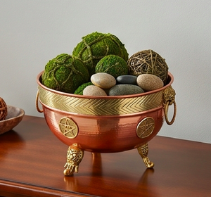 Bol rond traditionnel chinois en cuivre poli avec accents dorés, fait main, design à quatre pieds, pour la table et les cadeaux - Product Image 4