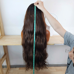 Perruques en cheveux humains vierges vietnamiens ondulés, 30 pouces, noir naturel, avec dentelle frontale transparente HD, sans colle, double épaisseur - Product Image 2