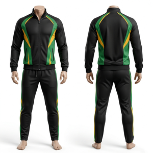 Survêtement de hockey sur gazon en polyester haute qualité 280 GSM, anti-humidité, avec empiècements latéraux noir, vert, jaune et logo personnalisé imprimé - Product Image 1