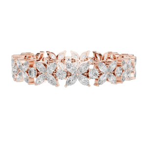 Rose Gold Plated <b>Crystal</b> Flower Tennis <b>Bracelet</b> Women's Luxury Marquise Cut Claw Setting Wedding Jewelry - Product Image 2