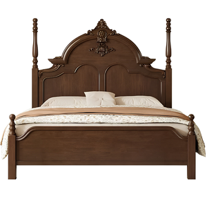 Base de Cama de Madera de Teca Estilo Victoriano Ornamentado con Panel de Doble Cúpula y Cabecero Alto para Instalación en Dormitorio - Product Image 1