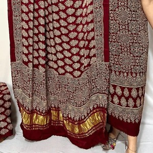 Premium Quality Gulnaar Jaal Ajrakh Printed Cotton Silk 3 Piece Suit <b>Set</b> Traditional Ethnic Wear for Women Available For Sale - Product Image 3