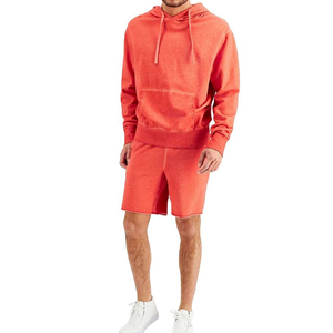 Conjuntos de dos piezas de alta calidad: Sudadera con capucha y pantalones cortos de color liso, corte holgado, lisos, con efecto lavado ácido, para hombre. - Product Image 1