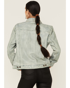Veste en cuir de mouton pour femme, gris clair, aspect denim vintage, boutonnée, en cuir véritable, fabrication OEM USA - Product Image 4